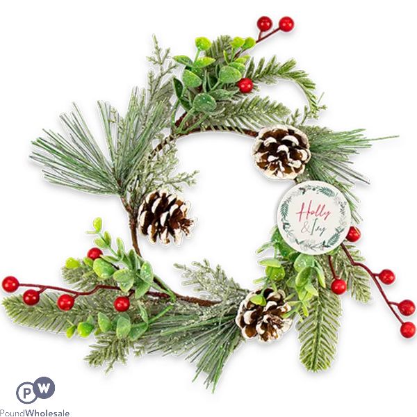 Christmas Pine Cone & Red Berry Foliage Wreath 25cm
