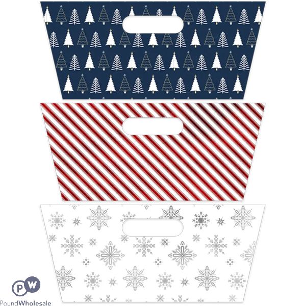 Christmas Rectangular Festive Printed Foil Hamper Tray 30cm X 23cm X 13cm