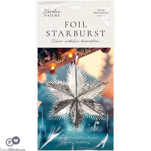 Nordic Nature Silver 3d Metallic Foil Starburst Christmas Decoration 60cm