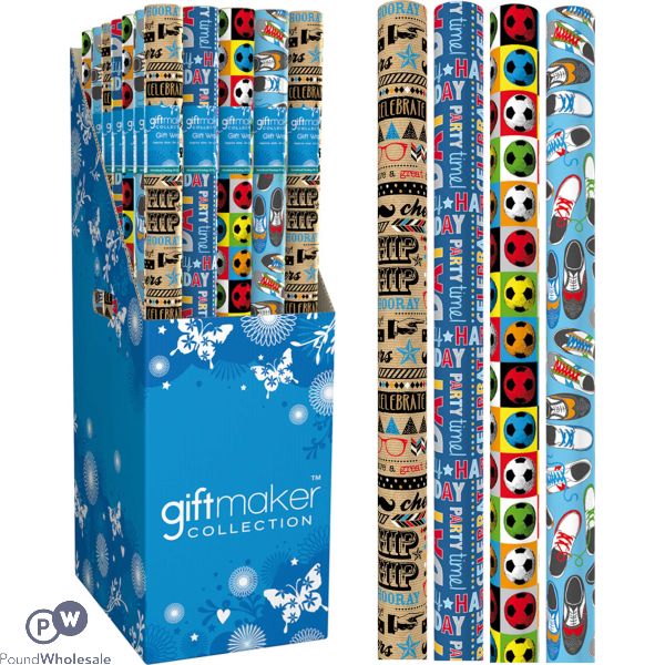 Gift Collection Assorted 3m Male Traditional Parcel Wrap In Free Standing Display Unit