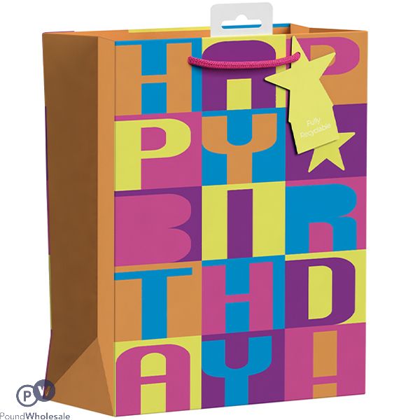 Giftmaker Neon Block Happy Birthday Gift Bag Xl