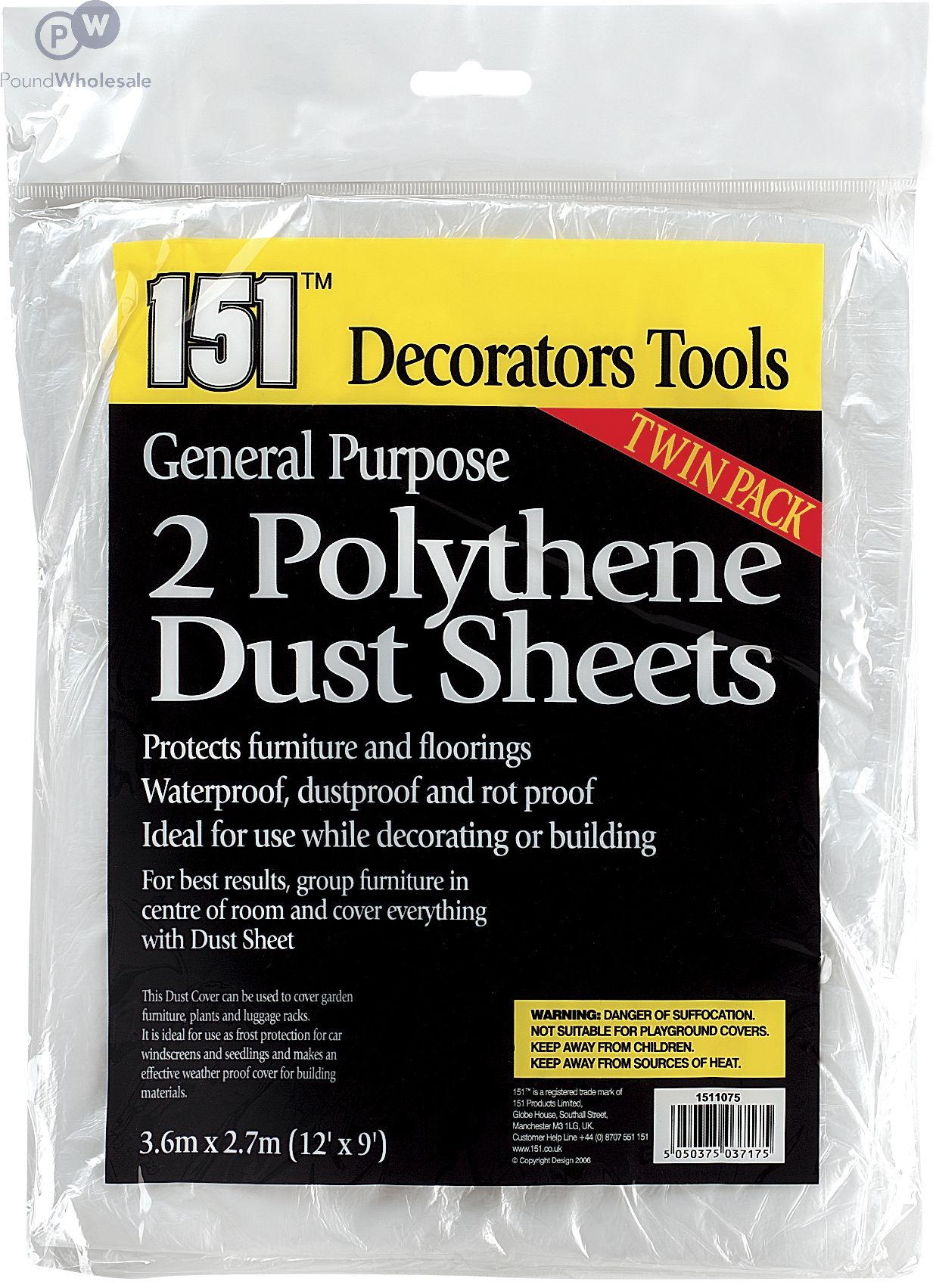 151 General Purpose Polythene Dust Sheets 3.6m X 2.7m 2pc