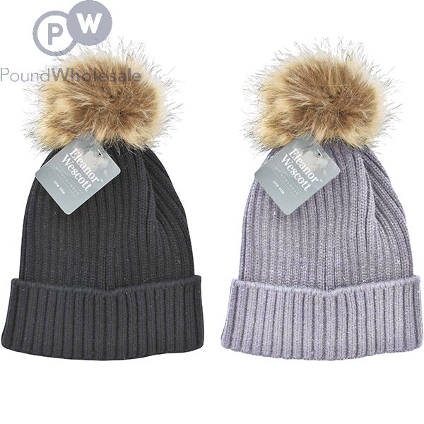 Ladies fur on sale pom pom hat