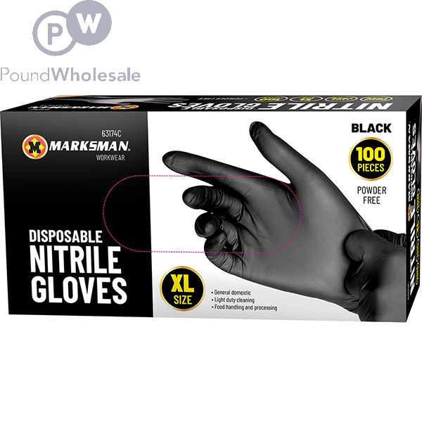 Wholesale Marksman Black Nitrile Disposable Gloves Xl 100pc