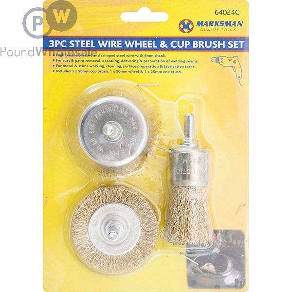 Marksman Steel Wire Wheel & Cup Brush Set 3pc