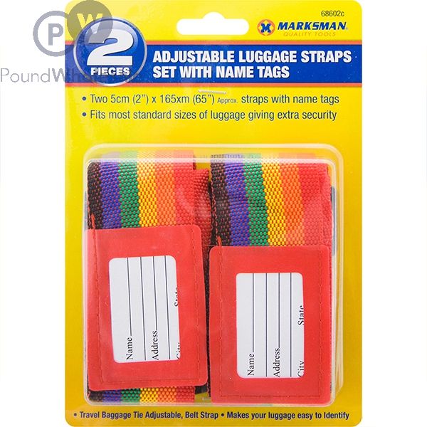 Wholesale Marksman Adjustable Luggage Straps Set With Name Tags 2pc Pound Wholesale