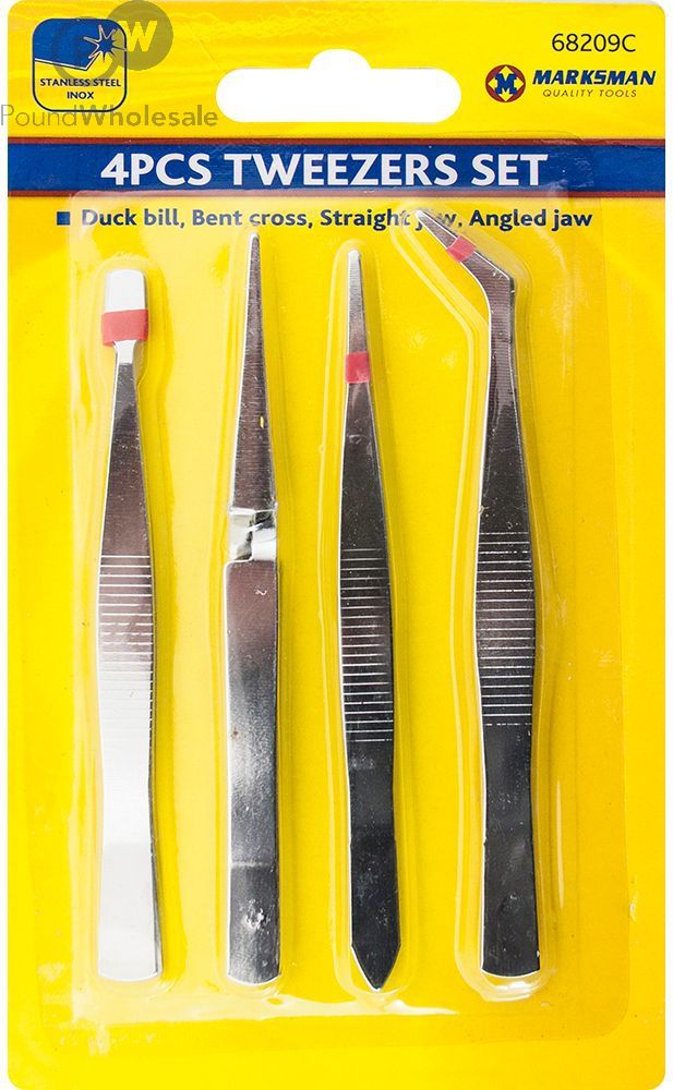 Marksman Stainless Steel Tweezer Set 4pc