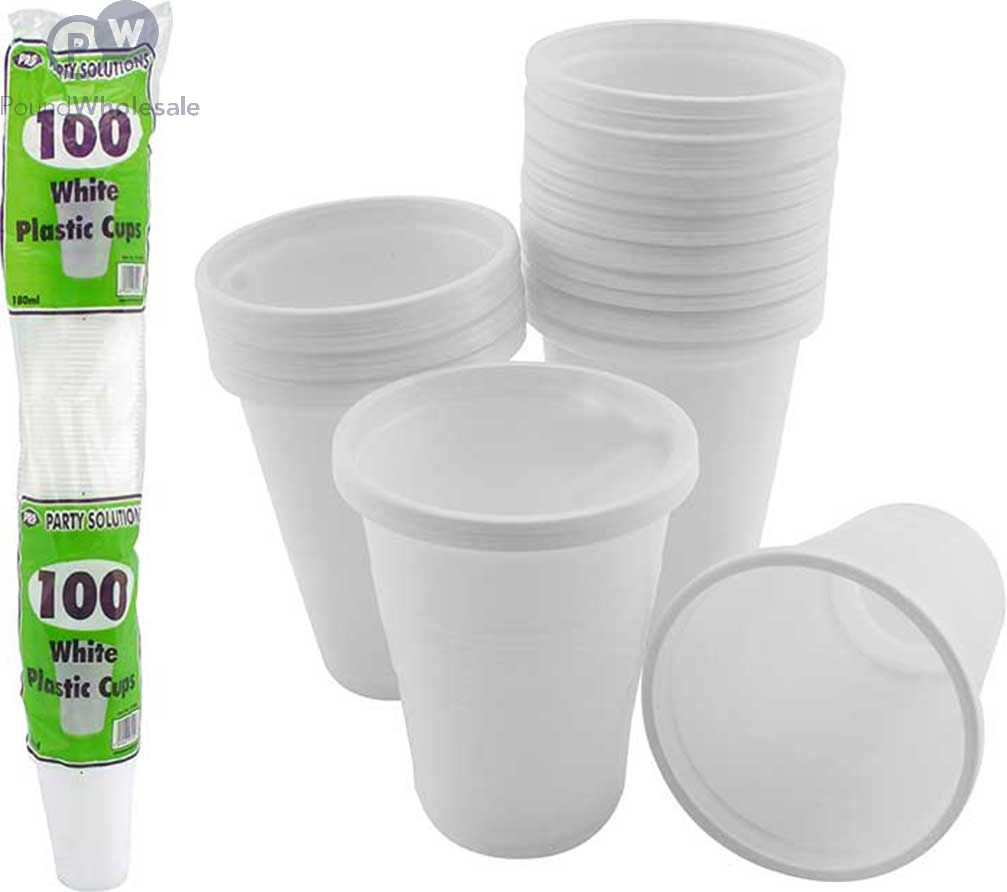 White Plastic Cups 100 Pack