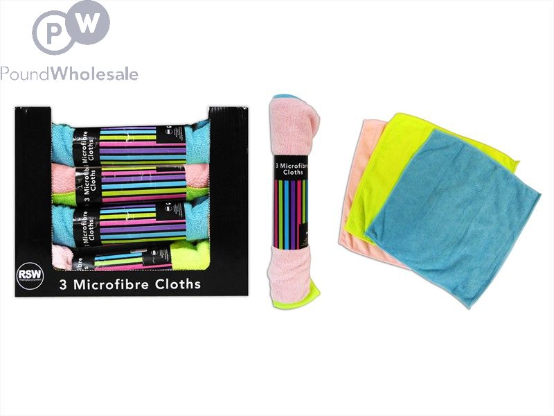 Microfibre Cloths 3 Pack Assorted Colours