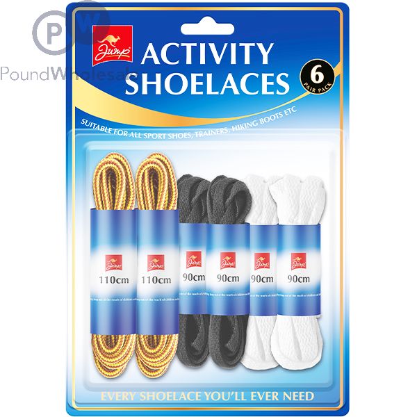 Wholesale Jump Assorted Colour Activity Shoe Laces 6pk Pound