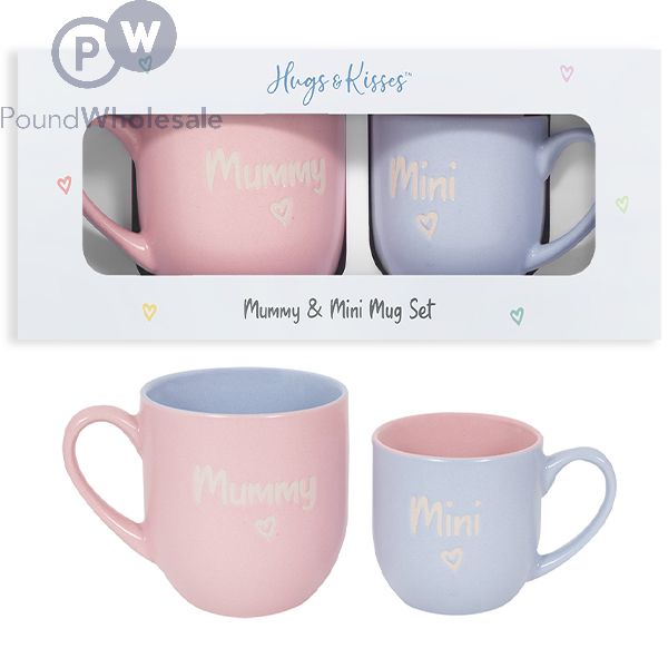 Wholesale Hugs & Kisses Stoneware Mummy & Mini Mug Set 2pc | Pound