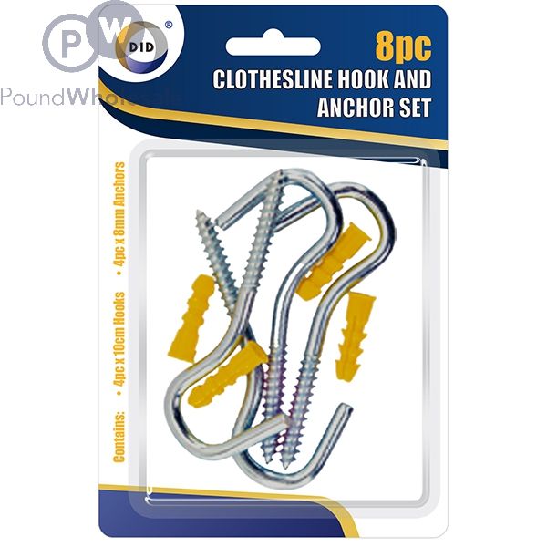DID Clothesline Hook & Anchor Set 8pc