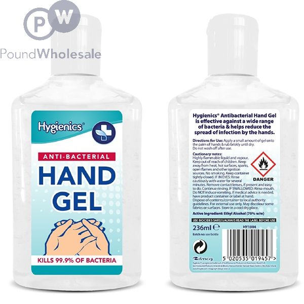 Wholesale Hygienics Anti bacterial 70 Alcohol Hand Gel Sanitiser 236ml Pound Wholesale