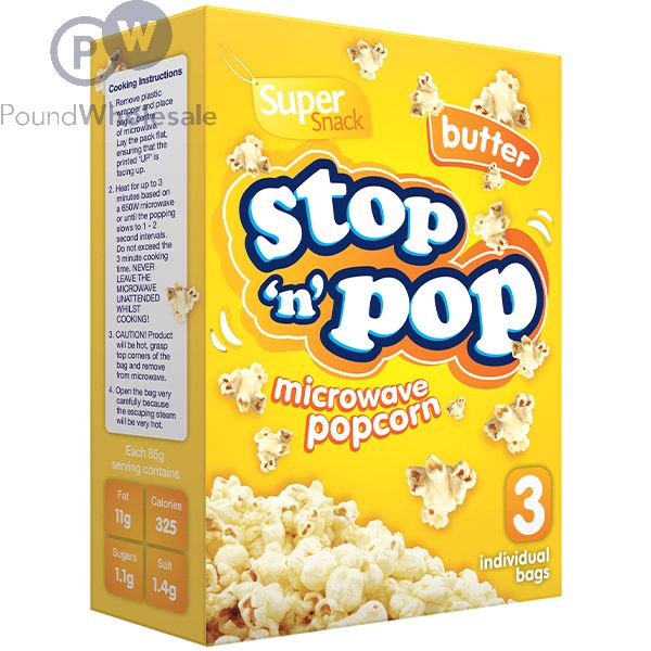 Wholesale Super Snack Stop 'n' Pop Butter Microwave Popcorn 3 X