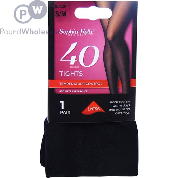 40 Denier Lycra Tights Temperature Control 40D Matt Black S/M