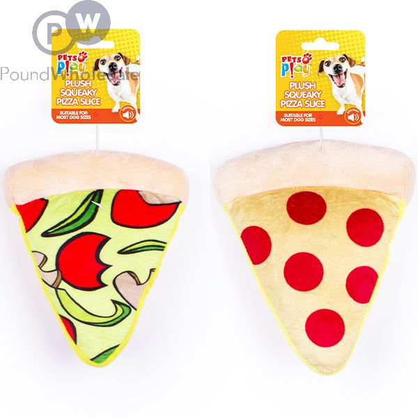 Pets Play Plush Squeaky Pizza Slice Dog Toy Assorted