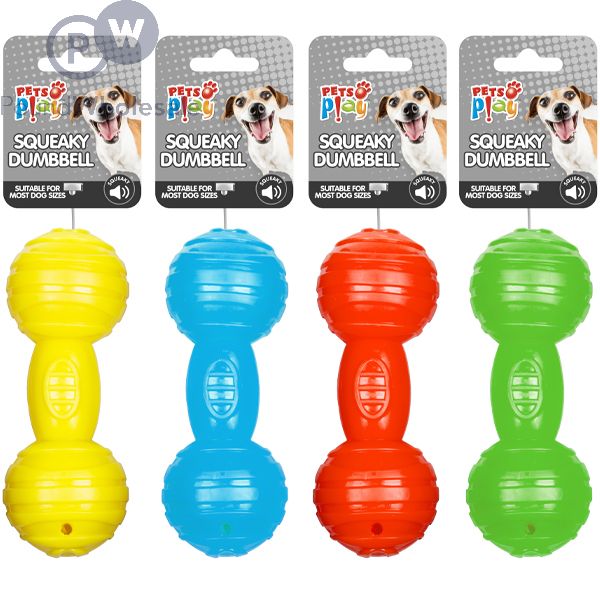 Squeaky dumbbell dog toy best sale