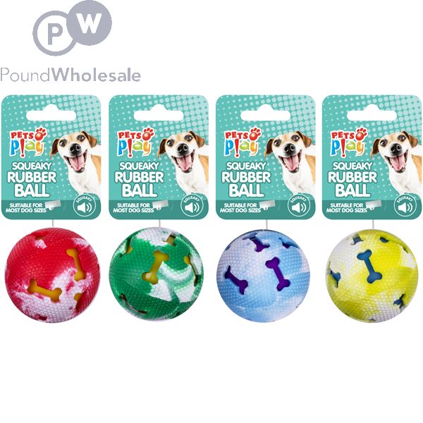 Wholesale Pets Play Squeaky Bone Rubber Ball Dog Toy Assorted Colours Pound Wholesale