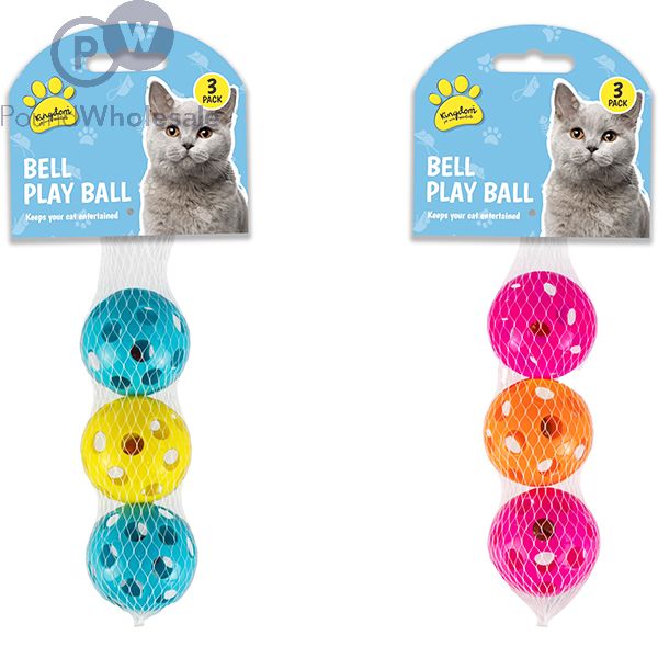 Wholesale Kingdom Jingle Bell Play Ball Cat Toys 3 Pack Assorted Colours Pound Wholesale