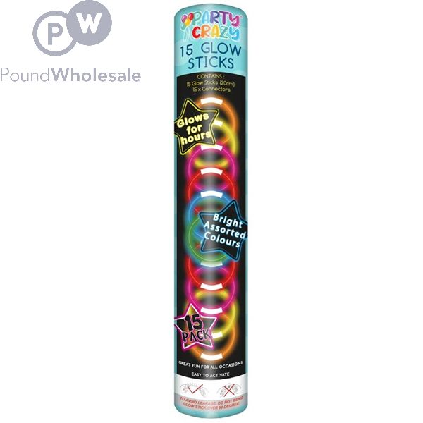 Party Crazy Glow Sticks 20cm Assorted Colours 15pc CDU