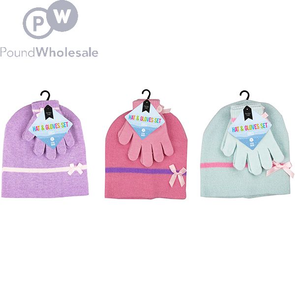 Farley Mill Girl s Beanie Hat Glove Set 3pc Assorted Colours