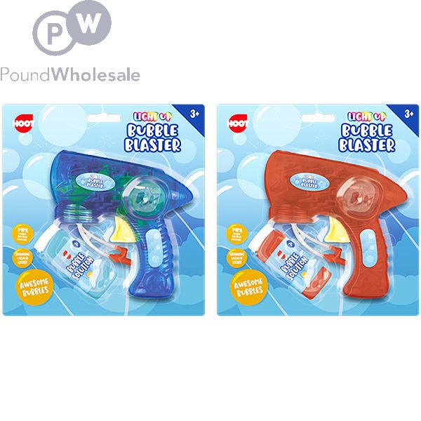 Wholesale Hoot Battery operated Light up Bubble Blaster Assorted Colours Pound Wholesale