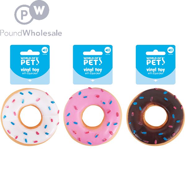 Wholesale World Of Pets Squeaky Vinyl Donut Dog Toy 9cm Assorted Colours Pound Wholesale