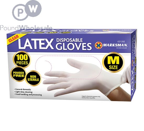 Wholesale Marksman Clear Latex Disposable Gloves Medium 100pc Pound