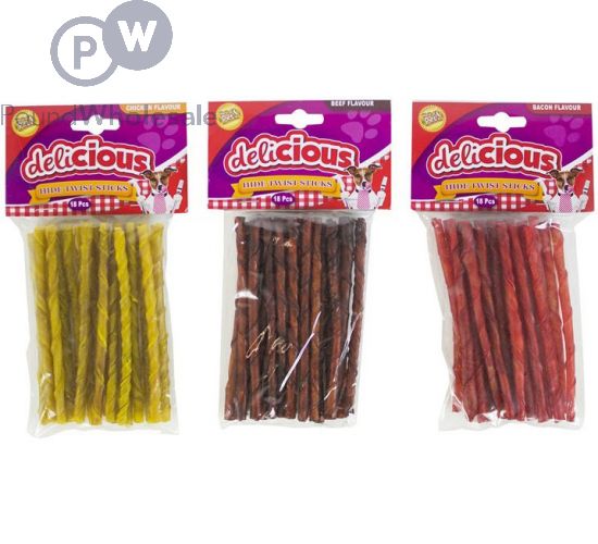 Wholesale Flavoured Rawhide Twist Sticks 18 Pack Pound Wholesale