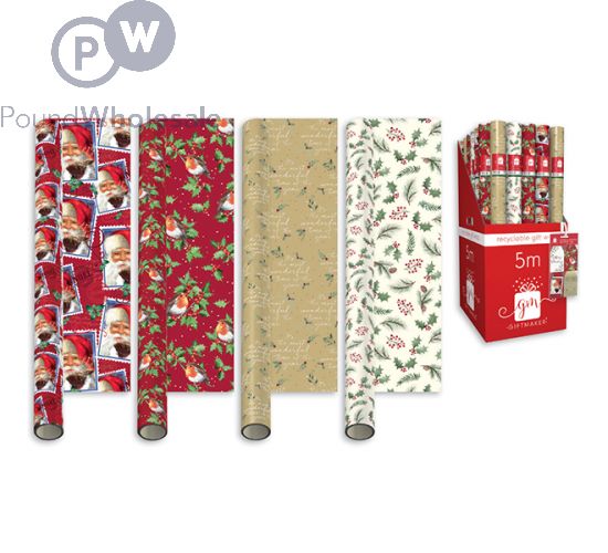 Wholesale Giftmaker Elegant Traditional Christmas Gift Wrap 5m Assorted