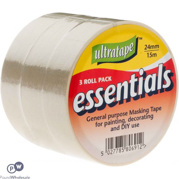 Ultratape Essentials Masking Tape 3 Pack 24mm X 15m