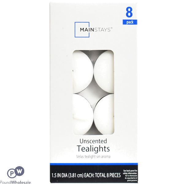 MAINSTAYS WHITE UNSCENTED TEALIGHTS 1.5" 8 PACK