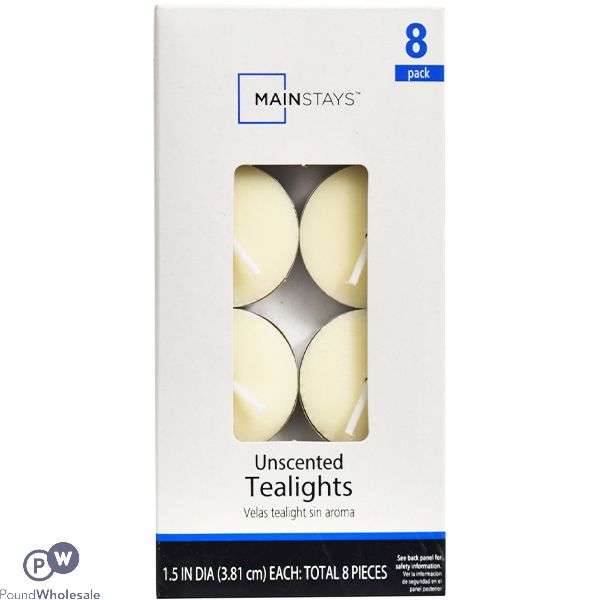 MAINSTAYS IVORY UNSCENTED TEALIGHTS 1.5" 8 PACK