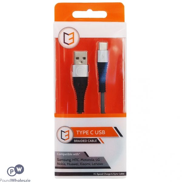 Vibe Type C Usb Hi-speed Charge & Sync Braided Cable Silver 1m