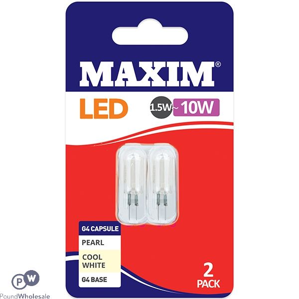 MAXIM G4 CAPSULE LED 1.5W-10W LIGHT BULB COOL WHITE 2PK