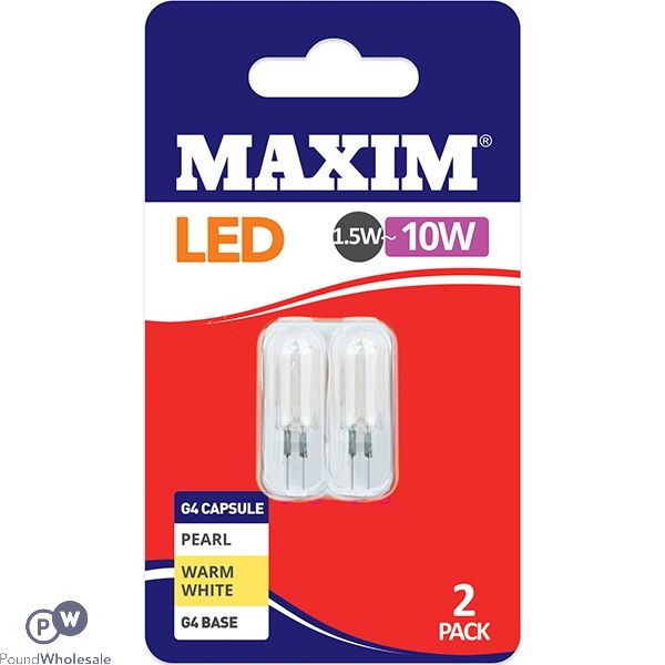 Maxim 1.5w=15w Warm White G4 Capsule Led Light Bulb 2 Pack