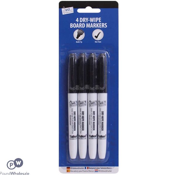 JUST STATIONERY BLACK DRY-WIPE BOARD MARKERS 4 PACK