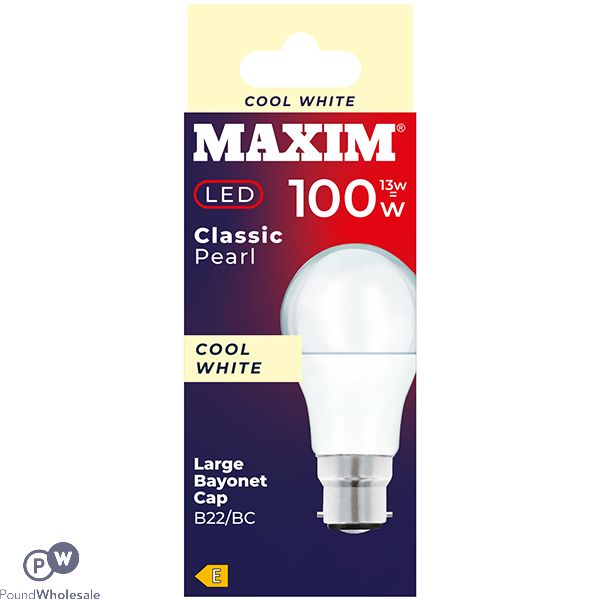 Maxim 13w=100w Classic Pearl Cool White B22/bc Led Light Bulb