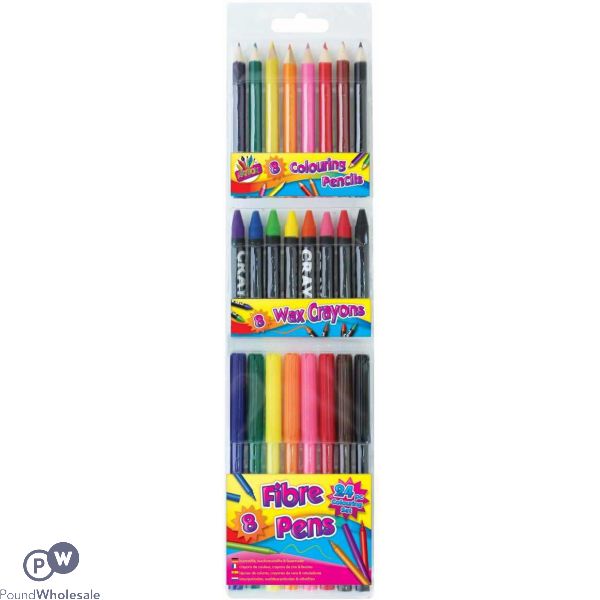 Artbox Assorted Colour Pen, Pencil & Crayon Colouring Set 24 Pack