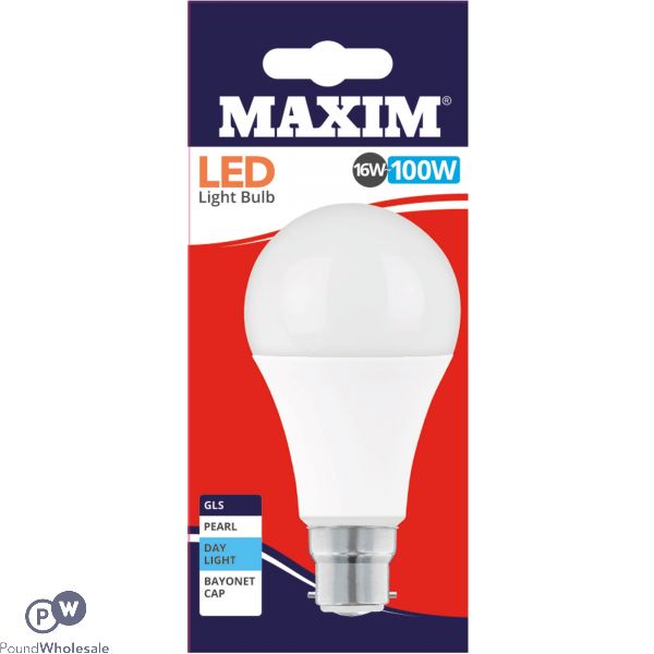 Maxim LED Light Bulb 16W=100W GLS Pearl Day Light White Bayonet Cap