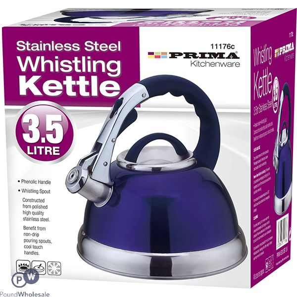 Prima Stainless Steel Whistling Kettle Blue & Chrome 3.5l