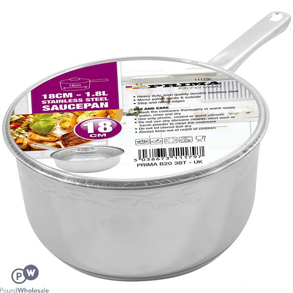 Prima Stainless Steel 18cm Saucepan With Glass Lid 1.8l