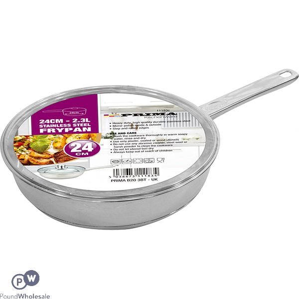 Prima Stainless Steel 24cm Fry Pan With Glass Lid 2.3l