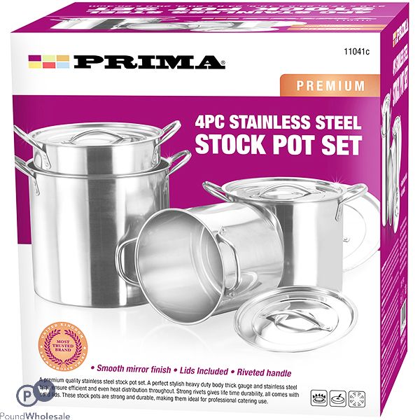 PRIMA STAINLESS STEEL STOCK POT SET 4PC