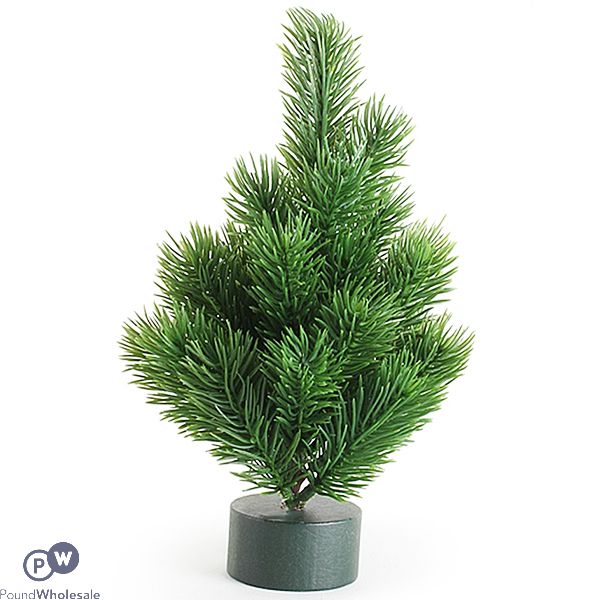 SMALL WOOD BASE GREEN PVC CHRISTMAS TREE 22CM