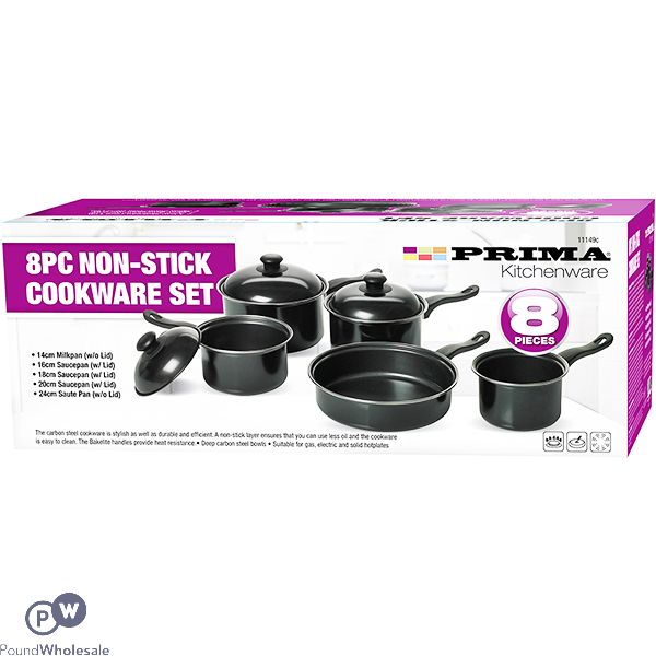 Prima Non-stick Black Carbon Steel Cookware Set 8pc