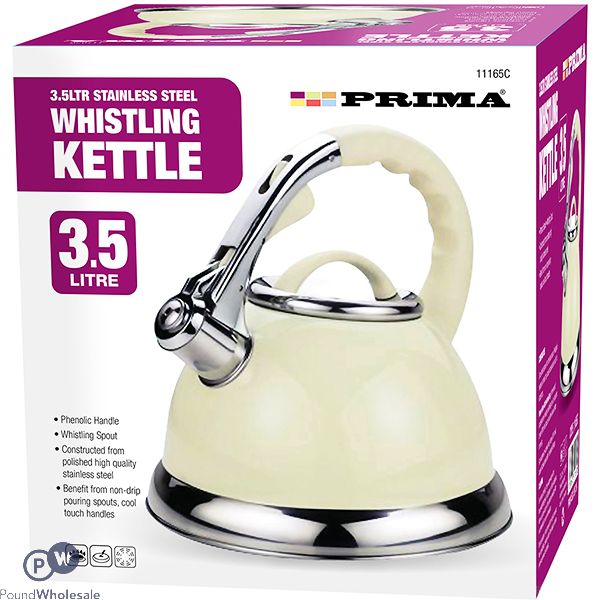 Prima Cream & Chrome Stainless Steel Whistling Kettle 3.5l