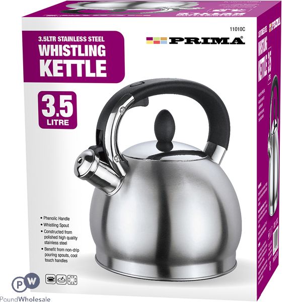 Prima Stainless Steel Silver Brushed Whistling Kettle 3.5l
