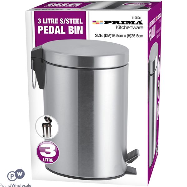 Prima 3l Stainless Steel Pedal Bin 16.5cm X 25.5cm