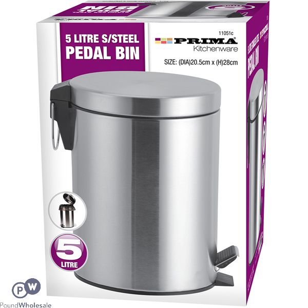 Prima 5l Stainless Steel Pedal Bins 20.5cm X 28cm
